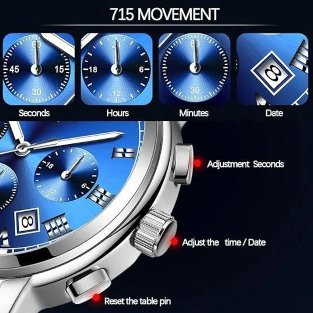 Dofia Xiaoya Aiyishi 9101‎ Men's Silver Stainless Steel Quartz Watch Blue Dial